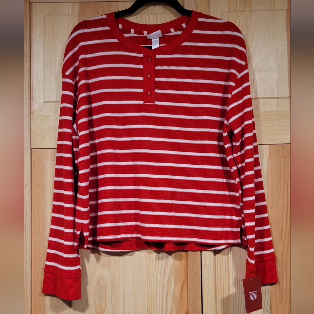 ☀️Wondershop Red Striped Waffle Knit Top Size M NWT